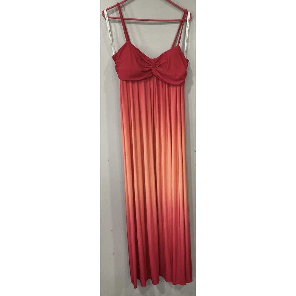 BISOU BISOU  Michele Bohbot ORANGE & PINK OMBRE PRINT STRAPPY WOMEN'S MAXI DRESS